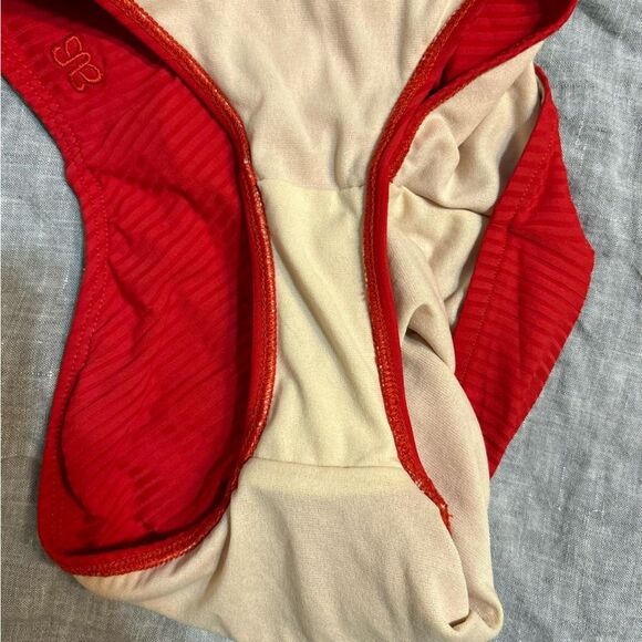 Albion Fit High Waisted Ribbed Bikini Bottoms Poppy Red Size Medium - Picture 3 of 5